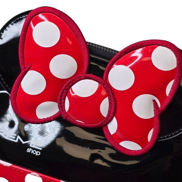 NWT Minnie Mouse Dome Faux Leather Polka Dot Travel Pouch - Red and Black - Picture 4 of 16